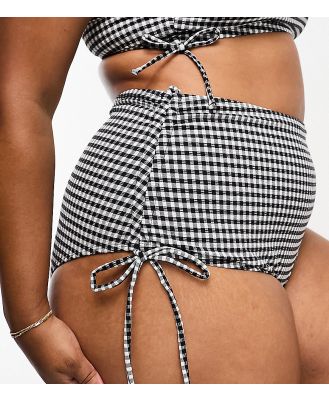 ASOS DESIGN Curve mix and match seersucker adjustable leg high waist bikini bottoms in mono gingham-Multi