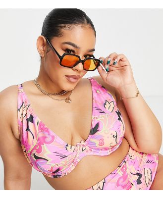 ASOS DESIGN Curve mix and match step front underwired bikini top in bold floral print-Multi