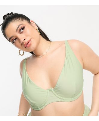ASOS DESIGN Curve mix and match step front underwired bikini top in sage green