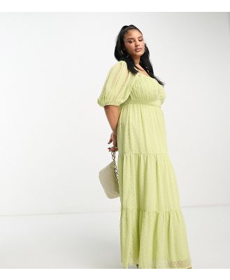 ASOS DESIGN Curve open back lace insert dobby maxi tea dress in lime-Green