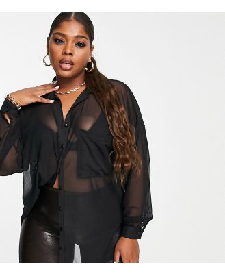 ASOS DESIGN Curve oversized mesh shirt in black - BLACK