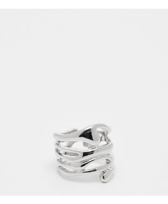 ASOS DESIGN Curve ring with stacked molten design in silver tone