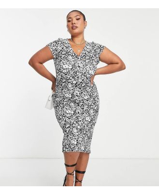 ASOS DESIGN Curve short sleeve midi shirt dress in mono floral-Multi