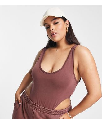 ASOS DESIGN Curve sleeveless washed bodysuit in brown