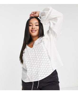 ASOS DESIGN Curve smock top in broderie mix with ruffle detail in white