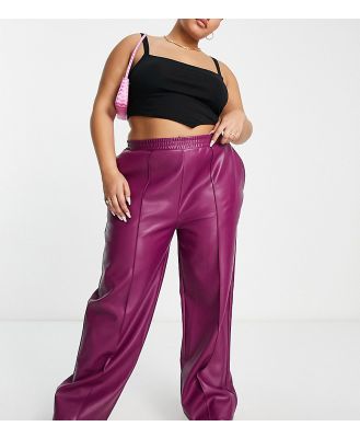 ASOS DESIGN Curve straight faux leather trackie pants in plum-Red