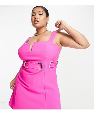 ASOS DESIGN Curve structured mini dress with 70s ring waist detail in fuchsia-Pink