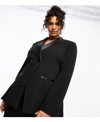 ASOS DESIGN Curve tux double breasted blazer in black