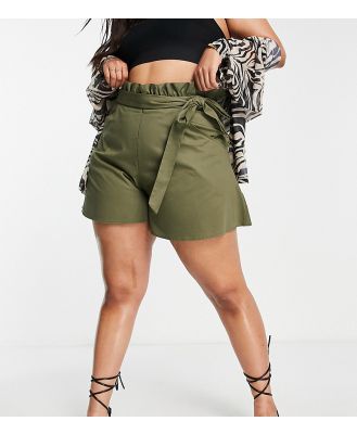 ASOS DESIGN Curve utility belted shorts in khaki-Green