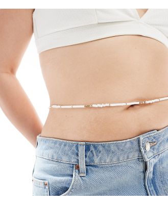 ASOS DESIGN Curve waist beads with faux pearl disk and gold bead design-White
