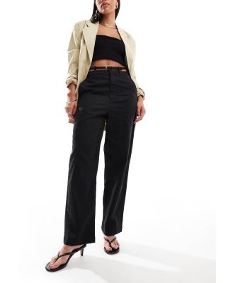 ASOS DESIGN Decon belt pants with linen in black