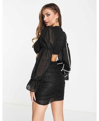 ASOS DESIGN dobby button front ruched cut out mini dress in black