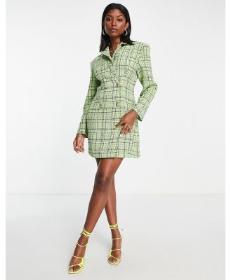 ASOS DESIGN double breasted blazer mini dress in green check boucle