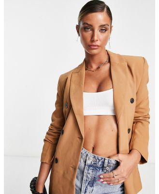 ASOS DESIGN double breasted suit blazer in tan-Brown