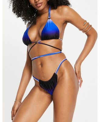 ASOS DESIGN double strap tanga bikini bottoms in blue ombre print-Multi
