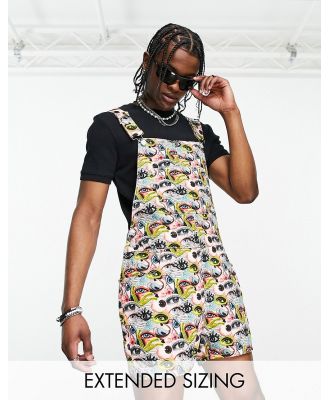 ASOS DESIGN dungarees in short length with all over eyes print-Multi