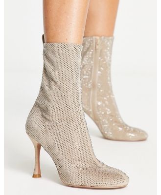 ASOS DESIGN Elegant embellished high-heeled ankle boots in cream-White