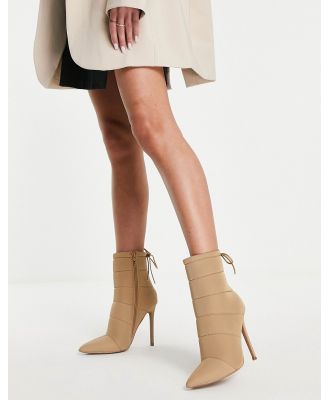 ASOS DESIGN Elisha high-heeled padded ankle boots in beige-Neutral