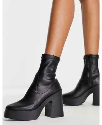 ASOS DESIGN Elsie faux leather high heeled sock boots in black