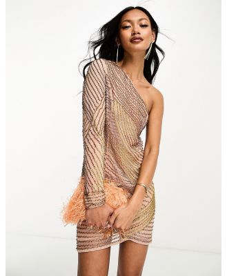 ASOS DESIGN embellished one shoulder mini dress with rainbow encrusted gems-Multi