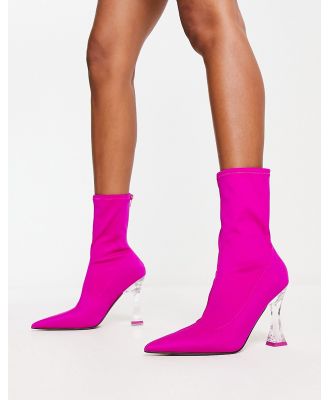 ASOS DESIGN Enterprise sock boots in pink with clear heel
