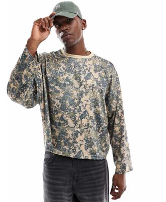 ASOS DESIGN extreme oversized boxy long sleeve sporty mesh t-shirt in camouflage print-Multi