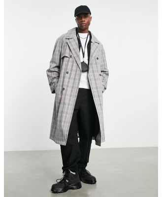 ASOS DESIGN extreme oversized lightweight trench coat in check-Neutral