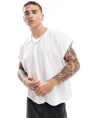 ASOS DESIGN extreme oversized tank t-shirt with raw hem in white