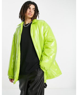 ASOS DESIGN extreme oversized vinyl puffer coach jacket in green