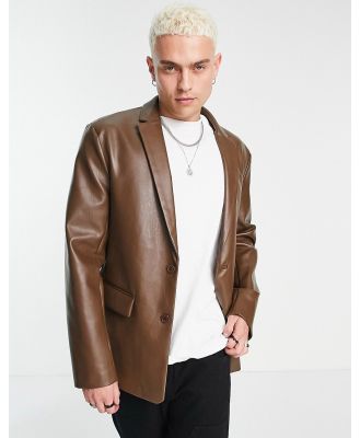 ASOS DESIGN faux-leather blazer in brown