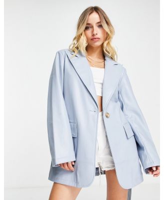 ASOS DESIGN faux leather dad blazer jacket in blue