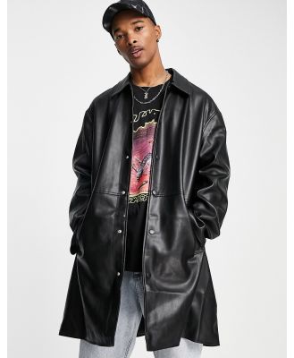 ASOS DESIGN faux-leather longline trench coat in black