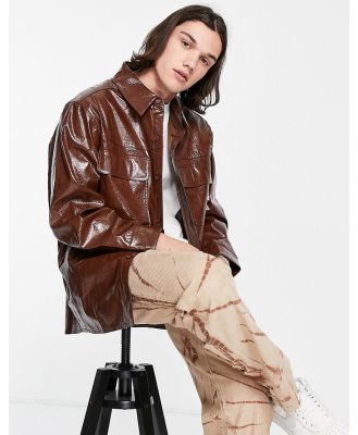ASOS DESIGN faux leather shacket in embossed brown snake print