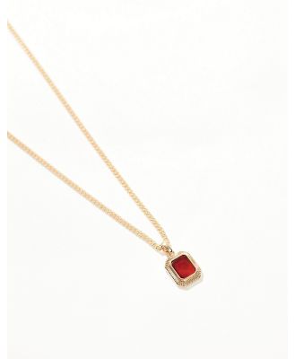 ASOS DESIGN festival necklace with square semi-precious red agate stone pendant in gold tone