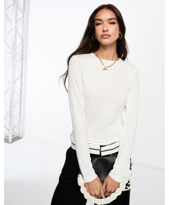 ASOS DESIGN fine knit long sleeve crew neck top in white