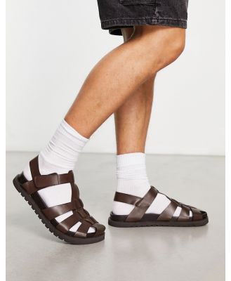 ASOS DESIGN fisherman sandals in brown leather on chunky sole