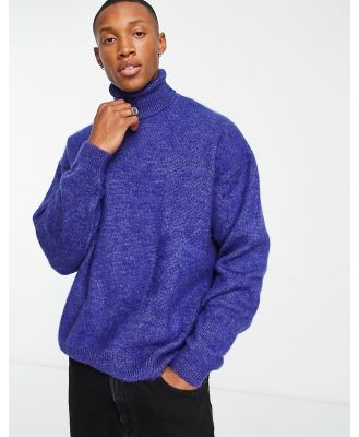 ASOS DESIGN fluffy knitted roll neck jumper in royal blue