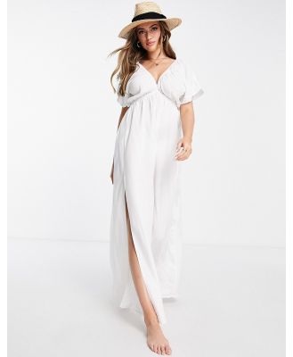 ASOS DESIGN Fuller bust flutter sleeve maxi beach dress in white