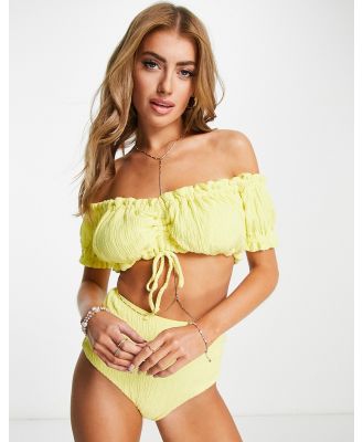 ASOS DESIGN Fuller Bust milkmaid bikini top with texture in lemon yellow