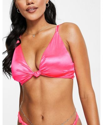 ASOS DESIGN Fuller Bust mix and match knot detail bikini top in pink gloss