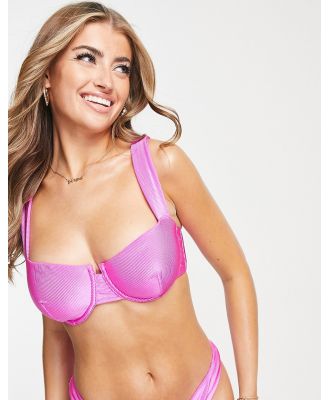 ASOS DESIGN Fuller Bust mix and match mirror satin rib underwired bikini top in bright pink