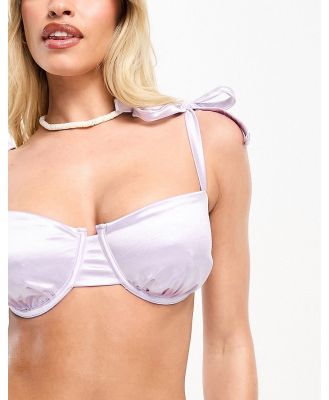 ASOS DESIGN Fuller Bust underwired tie shoulder bikini top in lilac gloss-Purple