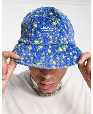 ASOS DESIGN fur bucket hat in blue and yellow (part of a set)-Multi