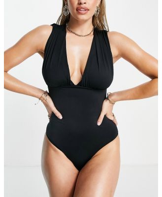ASOS DESIGN gathered plunge swimsuit in black