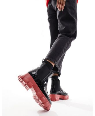 ASOS DESIGN Giana chunky chelsea rain boots in black and red
