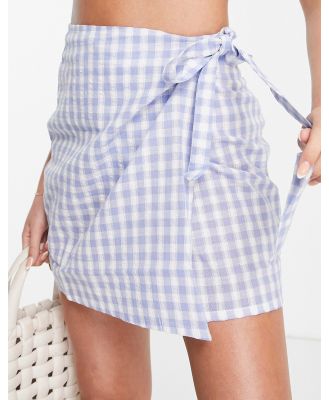ASOS DESIGN gingham check wrap beach skirt in blue (part of a set)