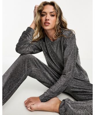 ASOS DESIGN glitter sweat & trackies pyjama set in silver