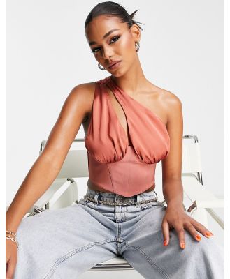 ASOS DESIGN Going Out one shoulder cupped corset in dusty rose-Brown