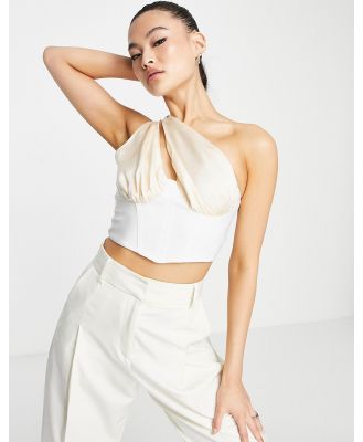 ASOS DESIGN Going Out one shoulder cupped corset top in champagne-White