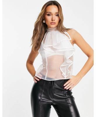 ASOS DESIGN Going Out ruffle front sheer blouse in white